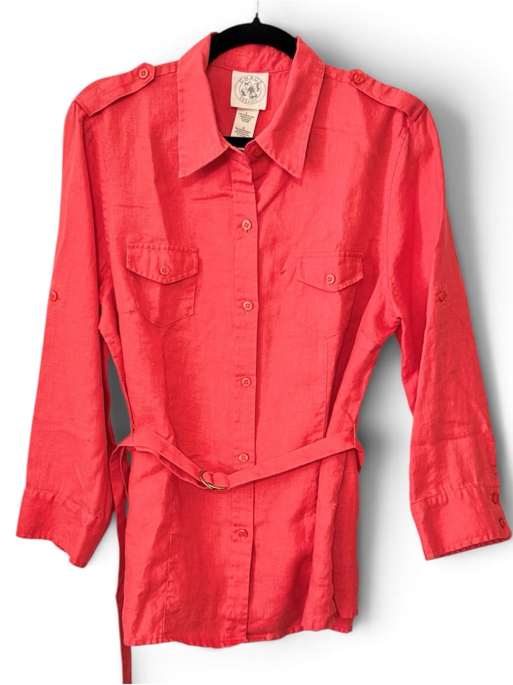 Chaus Coral Button-Down Tie-Waist Shirt